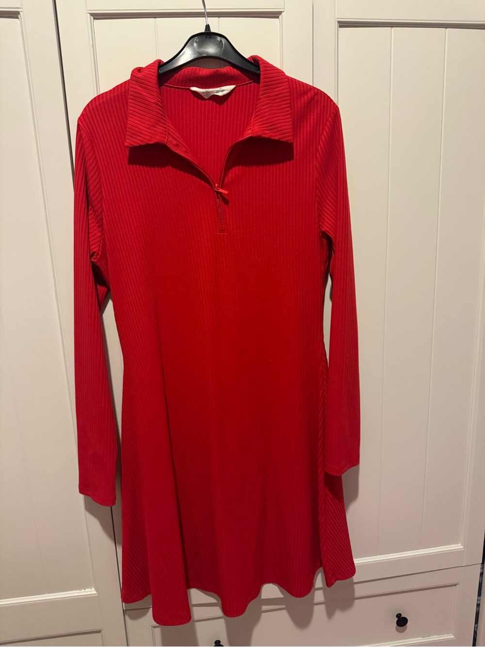 Primark Red Ribbed Long-Sleeve Zip-Collar Dress